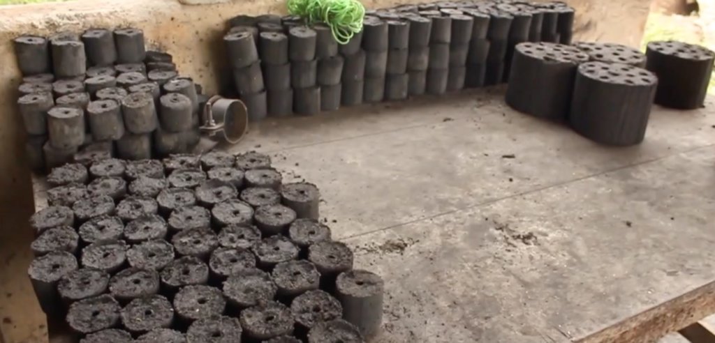 Collection of finished biomass briquettes